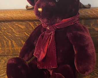 Rare Vintage Christmas Teddy Bear Jumbo Cranberry Velvet Plush Toy