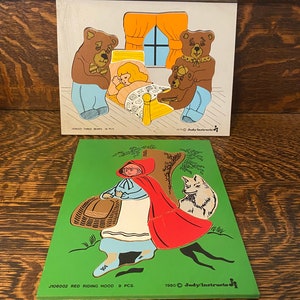 Vintage Nursery Rhyme Puzzles - Goldilocks & The Three Bears - Little Red Riding Hood - 1979/1980 Judy Instructo - Wooden Puzzles