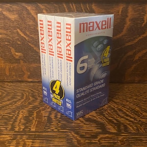 Lot de 4 cassettes VHS vierges Maxell vintage, scellées, de 4 - 6 heures/espace d&#39;enregistrement pour la bande