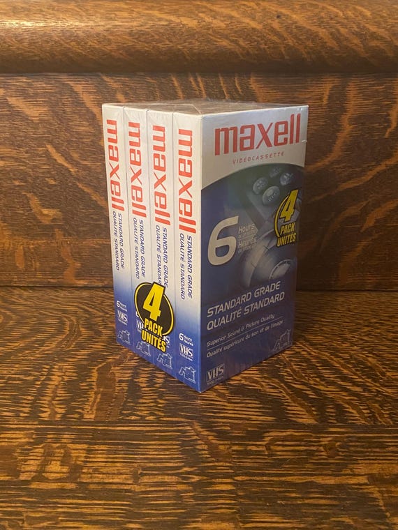 Vintage Maxell Blank VHS Tape Set Sealed Pack of 4 - 6hrs/tape of