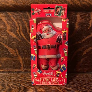 Naipes antiguos de Coca Cola Bicycle, naipes navideños de Coca Cola de los años 90, 2 barajas de cartas de Papá Noel