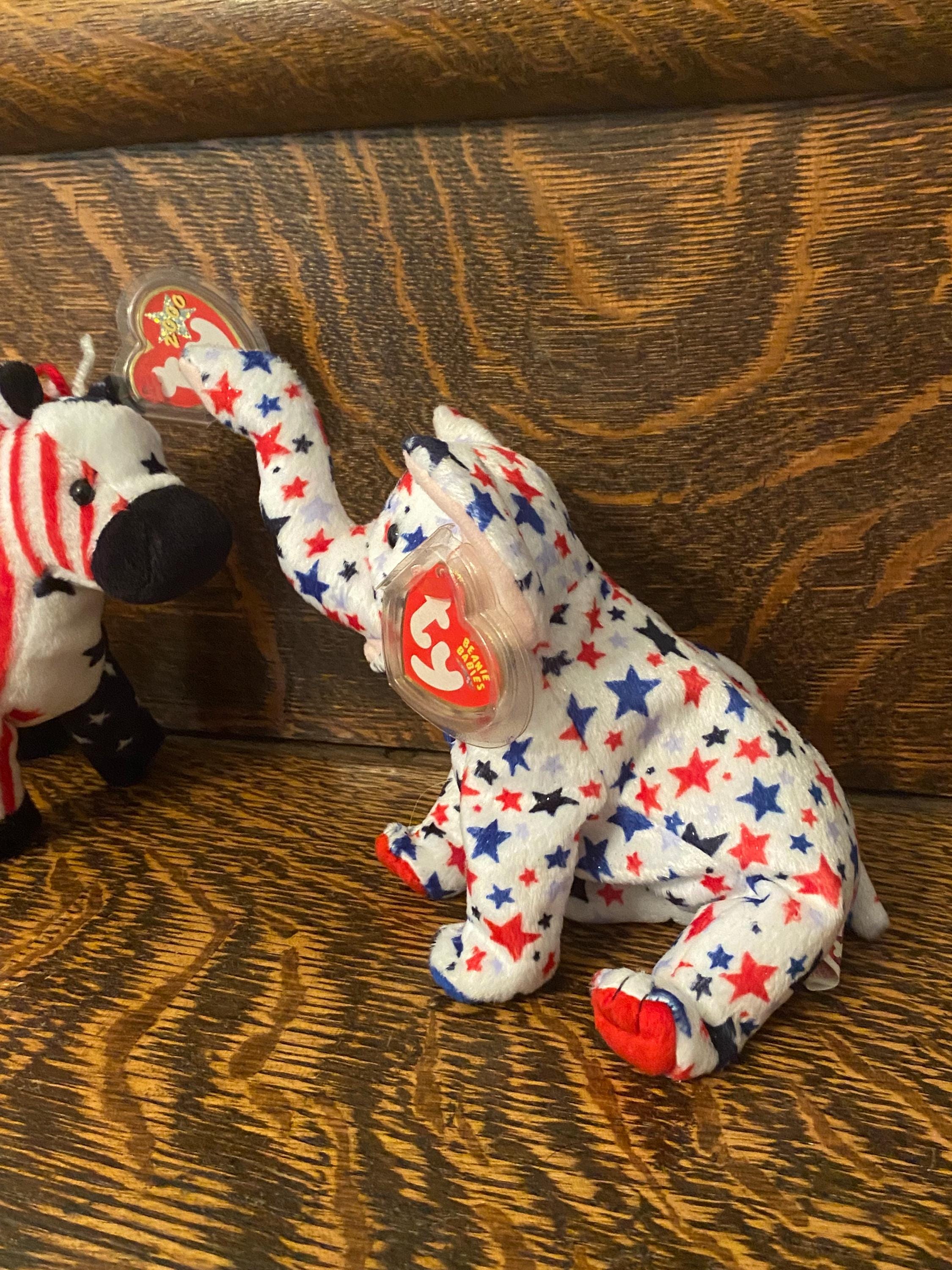 Vintage TY “lefty” Horse & “righty” Elephant USA Flag 2000/2004 TY