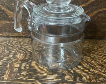 1970’s Pyrex Flameware 4 Cup Glass Coffee & Tea Kettle 7754 Clear Glass With Locking Lid