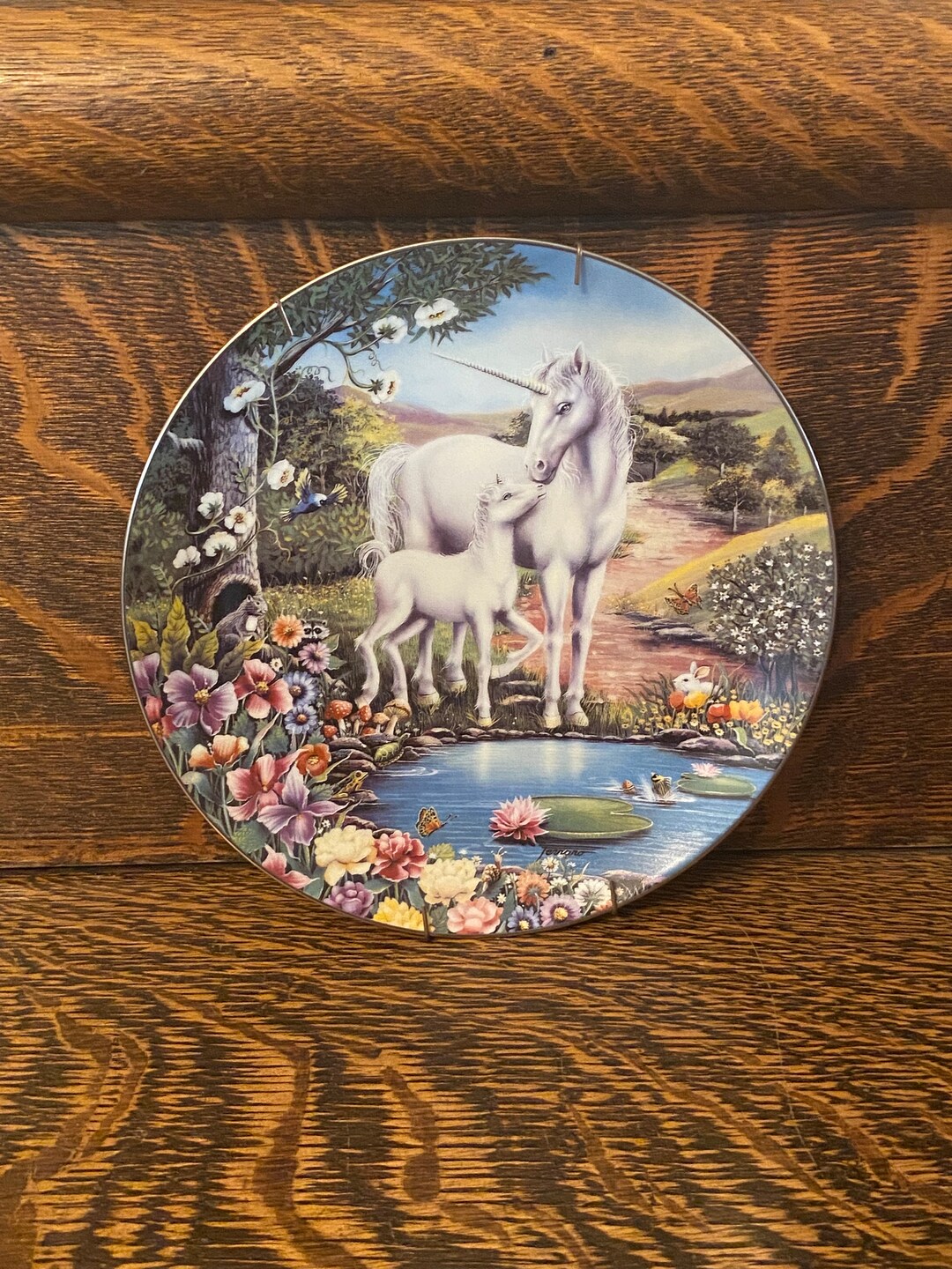 彫金コレクション　ユニコーンの浮き彫りアートプレート　電話帳 Porcelain Unicorn Plate “the Magic Begins” 1993 the Bradford