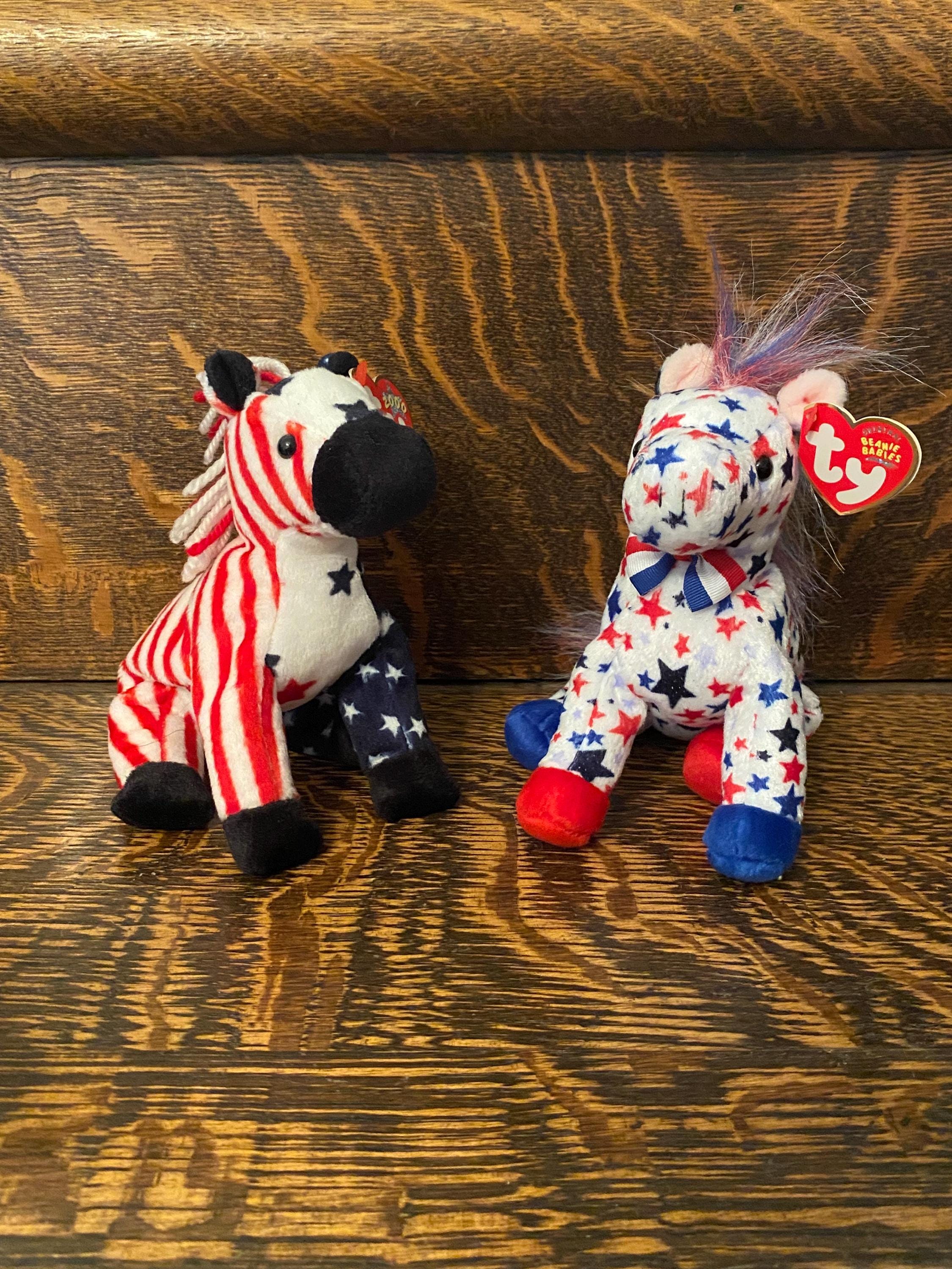 Vintage TY “lefty” Horse & “righty” Elephant USA Flag 2000/2004 TY