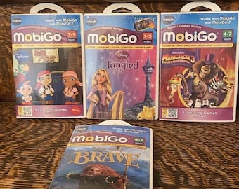 Vtech MobiGo Games Sealed Disney & Dreamworks Educational Games Ages 3-5, 4-7 Disney Brave - Madagascar 3 - Jake The Pirate - Tangled