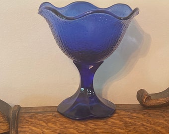 Vintage Luminarc France Cobalt Blue Glass Ice Cream & Sorbet Pedestal Bowl - Ice Cream Sundae Dish - Candy Bowl - Fruit Bowl