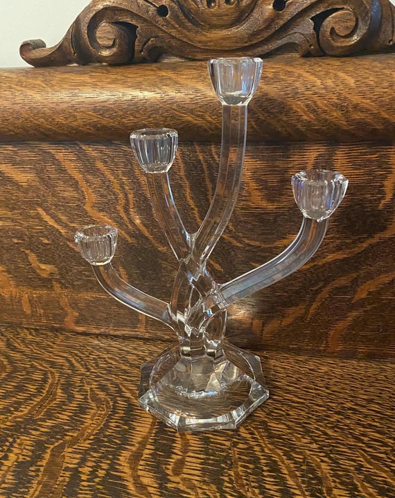 Vintage Nachtmann Inspired Crystal Candle Holder 4 Arm Candelabra 