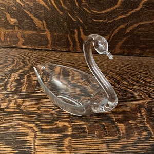 Vintage Duncan Miller Swan Gravy Boat Trinket Dish Clear Glass Decor Sculpture
