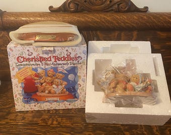 Vintage Cherished Teddies 5 Year Anniversary Figurine Enesco 1996 Priscilla Hillman Cherished Teddies 5th Anniversary