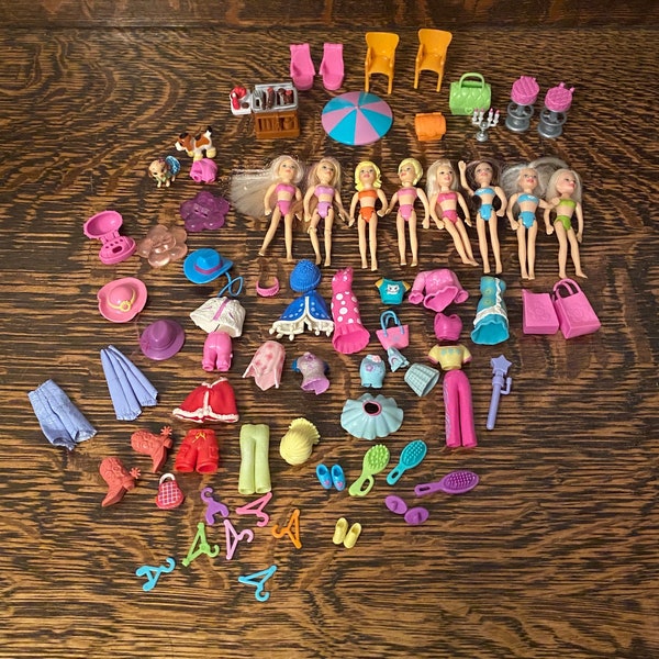 Vintage Polly Pocket Dolls & Accessories Large Collection Mattel Rubber Clothing