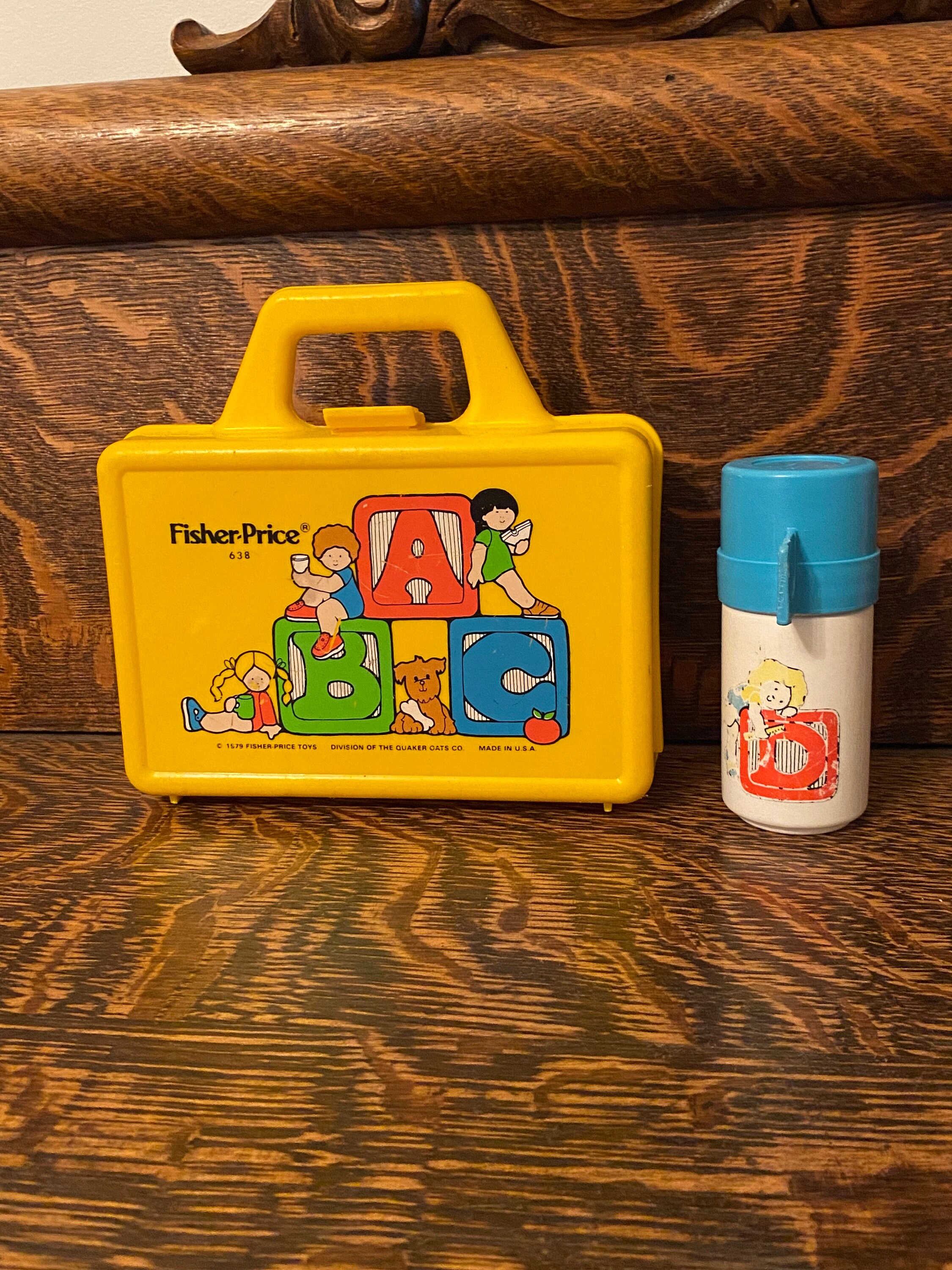 1979 Fisher Price Lunch Box With Thermos Vintage Pencil Case Plastic Storage Box