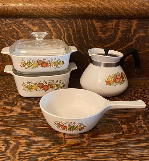 Vintage Corningware Spice of Life Casserole Dishes & Kettle 1970's