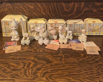 Vintage Precious Moments Birthday Train Figurines - 1985 Precious Moments Enesco - Nursery Room Decor - Gift For Mother/Baby