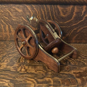Vintage “Cognac Courvoisier The Brandy Of Napoleon” Bottle Holder 50’s Barware Bar Decor Wooden Cannon Cognac Bottle Holder