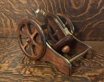Vintage “Cognac Courvoisier The Brandy Of Napoleon” Bottle Holder 50’s Barware Bar Decor Wooden Cannon Cognac Bottle Holder
