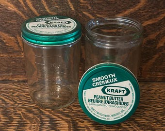 Vintage Kraft Peanut Butter Graduated Glass Measuring Cup Jars w/Metal Lids