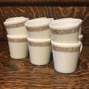 Pyrex Woodland Brown Mugs Vintage Floral Milk Glass Mugs Quantities Of 6, 8, 10 & 12 Available