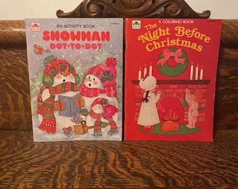 Libros de colorear y actividades navideñas vintage de los años 70-80 de Whitman, Golden Book (lote de 2).