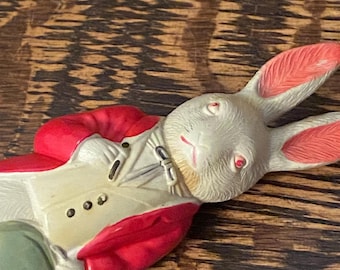 Antique Celluloid Bunny Rabbit Hand Painted Plastic Figure