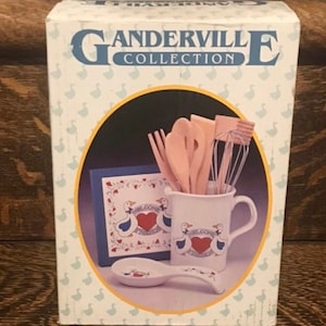Vintage Country Goose Kitchen Set 10 Piece Countertop Ceramic & Wood Himark Ganderville Collection New Old Stock Rare Kitchen Collectibles