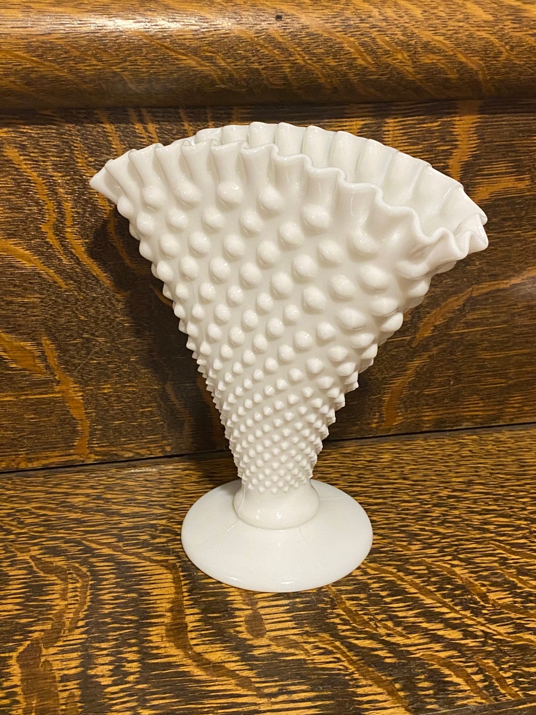 Fenton Hobnob Milk Glass Fan Vase Collectible Glass Decor for Etsy