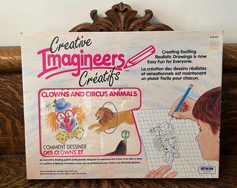 Rare Vintage Irwin Creative Imagineers Clowns & Circus Animals Drawing Book Guide Art Kit