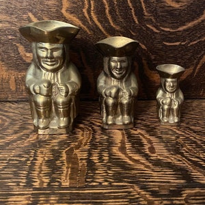 Vintage Solid Brass Toby Jugs Set Of 3 Decor Pitcher Vases