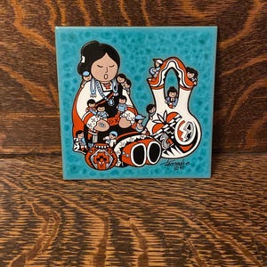 Vintage Teissedre Pottery Hot Trivet Decorative Tile Cleo Teissedre Southwestern Storyteller Fine Handpainted Ceramic Tile
