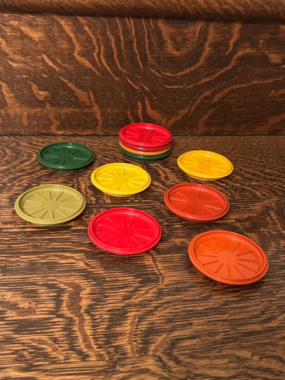 Vintage 1970's Tupperware Wagon Wheel Coasters Large Set of 11pcs