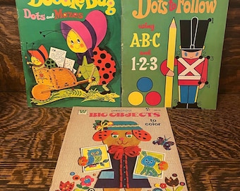 Lote de 3 libros de actividades vintage Whitman de puntos y laberintos para colorear, años 70.