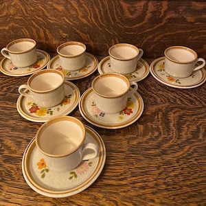 Vintage Mikasa Stone Manor Floribunda Mugs & Saucer Plates, Creamer/Sugar Bowl Oven Safe Dishwasher Safe Dinnerware