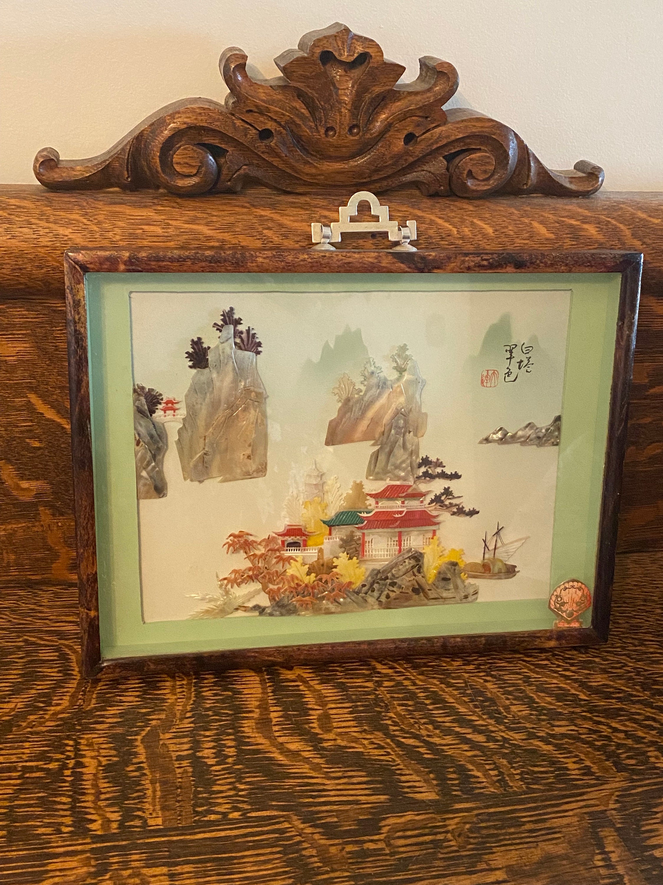 Vintage Balmian China Abalone Mother of Pearl Wall Art - Chinese