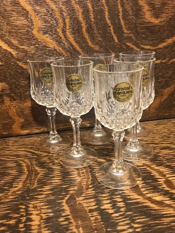 Vintage Longchamp Luxury France Crystal Wine Glasses Set of 6