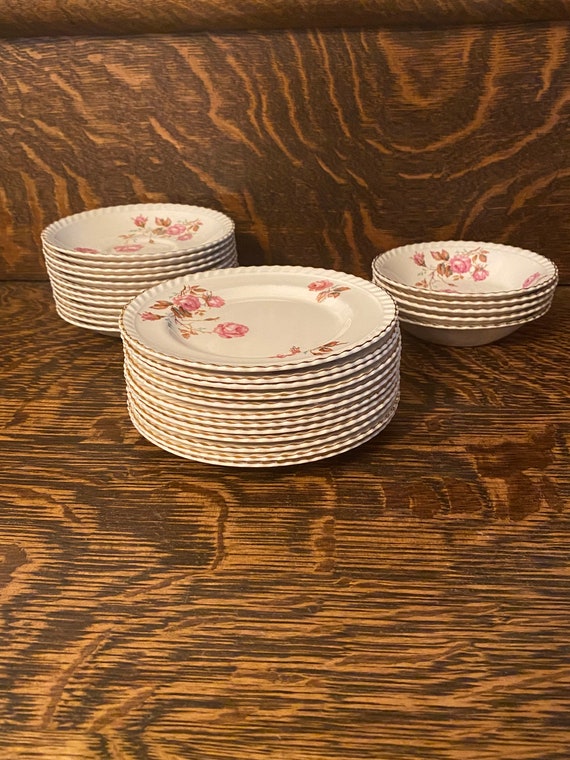 Antique Johnson Bros Old English “miniver Rose” Dinnerware Set
