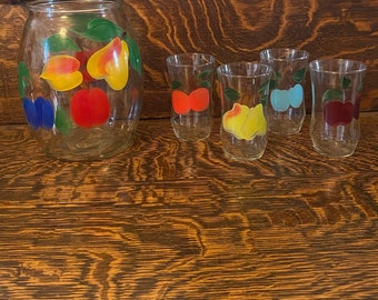 Vintage Bartlett Collins Pitcher & Drinking Glasses Cookie Jar Juice Pitcher Tumbler Glass Set