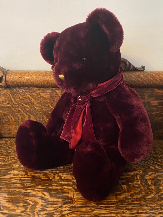 Rare Vintage Christmas Teddy Bear Jumbo Cranberry Velvet Plush Toy