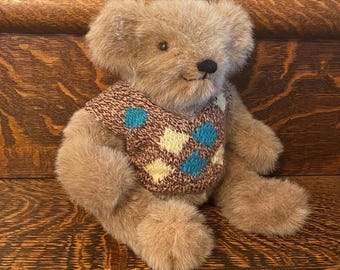 ハンドメイド ヴィンテージ テディベア ぬいぐるみ ブルー イエロー