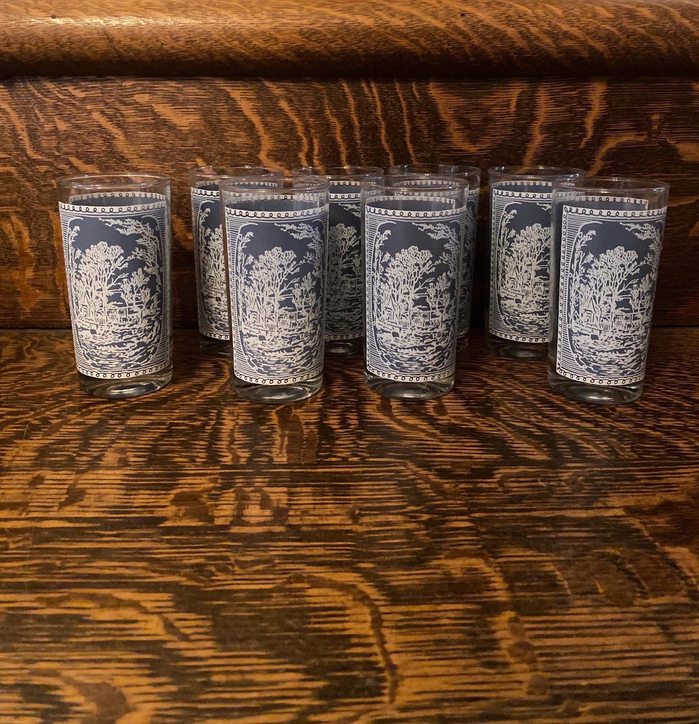 Vintage Currier & Ives Glass Tumblers Set of 8 Old Grist Mill