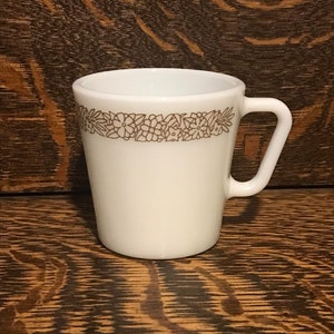 Pyrex Woodland Brown Mugs Vintage Milk Glass Mugs Brown Floral Pattern