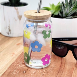 Floral Can Glass, Retro Flower, Color Changing Beer Glass Can, Glass Coffee Cup, Glass Can, Iced Coffee Glass, Aesthetic Glass Beer Can