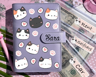 Kawaii cute Cats and paws  BUDGET BINDER, Personalized Images Monthly Budget Planner, Cash Envelopes, A6 Budget Wallet, Budget Book