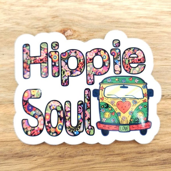 Hippie Soul, Hippie Van Retro Psychedelic peace vibrant color sticker for laptop, car decal, water bottle, camper, notebook, home decor
