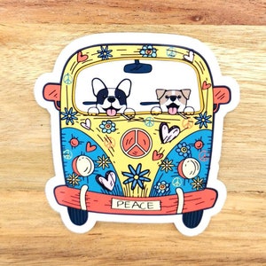 Hippie Van Dog Stickers for dog animal lover, Hydroflask, Car Decal, Water bottle, Phone Case, Notebook, Laptop, gift idea, home decor