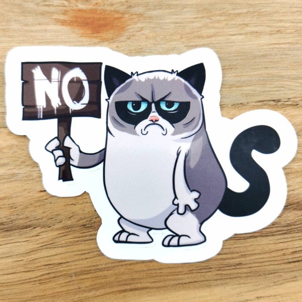 Grumpy Cat, Angry cat "No" sticker gift for cat lover, cat owner, cat lady, laptop, car decal, bumper, water bottle, notebook, for her