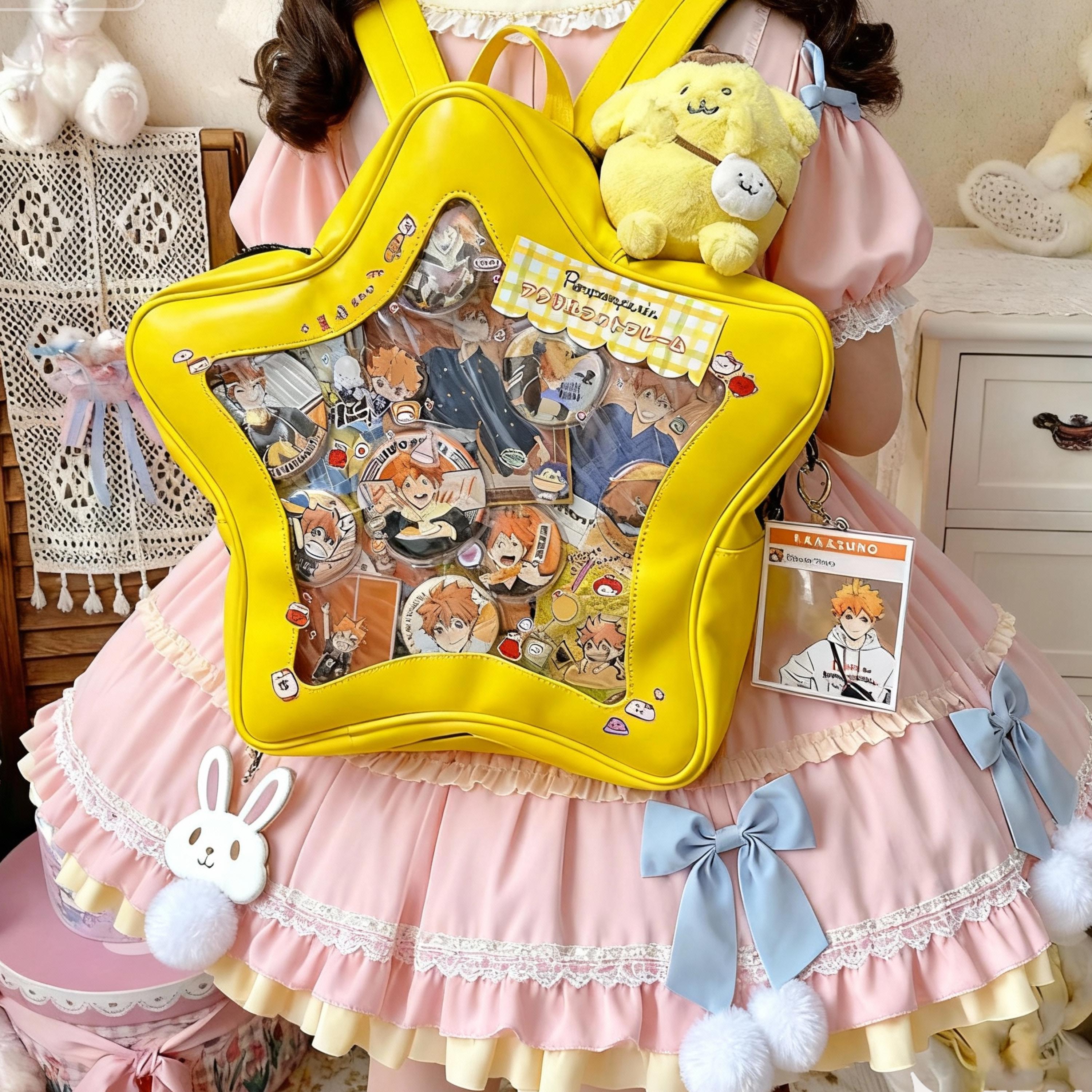 5468 Kawaii Ita Bag Pin Display Backpack with Insert PU Leather Yellow Star Yellow Star ITA backpack, kawaii star bag, ita backpack  main image 3
