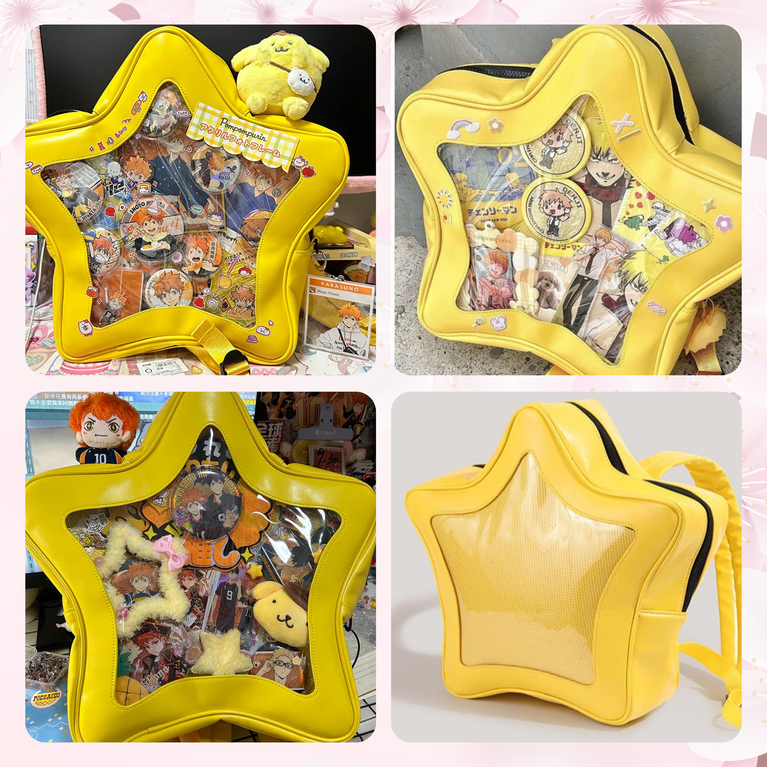 5468 Kawaii Ita Bag Pin Display Backpack with Insert PU Leather Yellow Star Yellow Star ITA backpack, kawaii star bag, ita backpack  main image 2