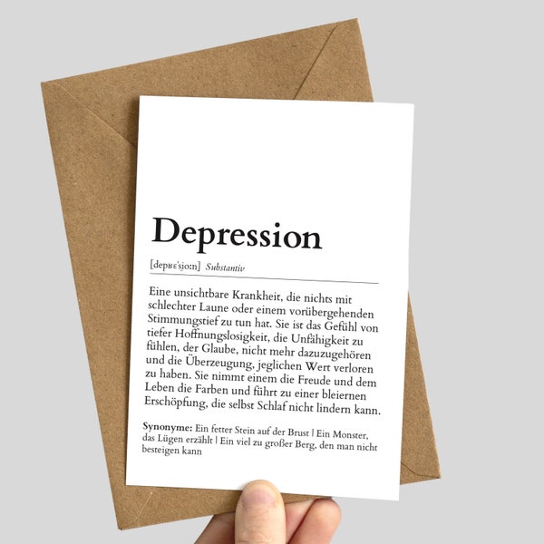 Postkarte A6 Definition "Depression" Kunstdruck Mentale Gesundheit Entstigmatisierung