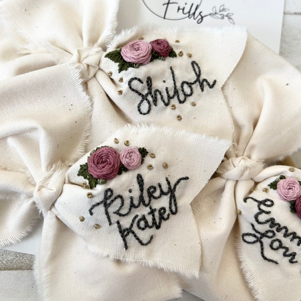 Hand Embroidered Bow, Custom Name Bows, Name Gift For Kids, Personalized Bow, Baby Shower Gift, First Birthday, Baby Headbands, Easter Bow