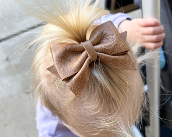 Leather Hair Bow, Baby Headband, Custom Color Bow, Kids Western Wear, Little Girl Bows, Newborn Photo Prop, Baby Shower Gift, Kids Hair Bow